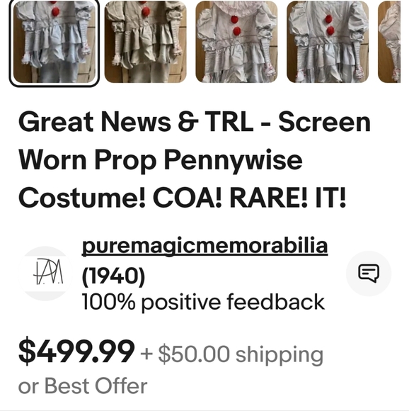 Authentic 2017 IT Pennywise screen worn prop/costume. Excellent quality & condit - Picture 2 of 10